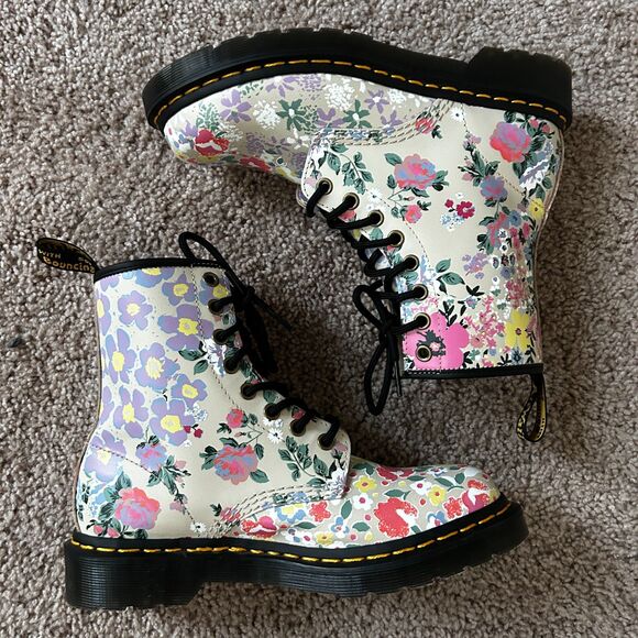 Dr. Martens 1460 Floral Mash Up Leather Lace Up Combat Boots Size 7 - Picture 2 of 12